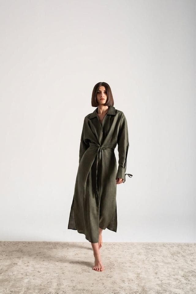 LUXMII Zeus wrap dress in olive
